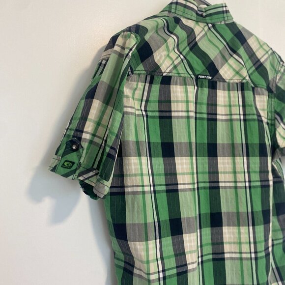 2/$15 Point Zero Green Plaid Casual Button Up Shirt Short Sleeve Size Medium - Picture 3 of 6